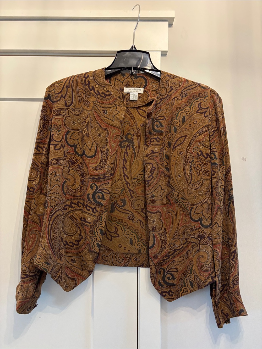 Liz Claiborne Brown Paisley Button-Front Blouse